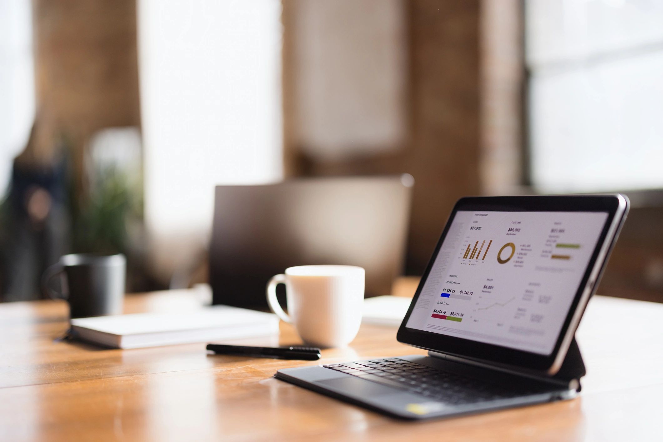 Business analytics dashboard on a tablet screen